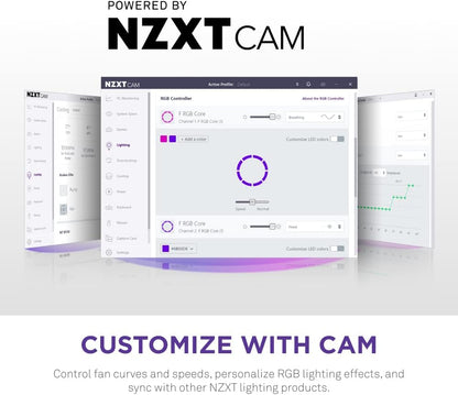 NZXT F140 RGB Core - 140mm Hub-Mounted RGB Fan - 8 Individually-Addressable LEDs - Semi-Translucent Blades - High Static Pressure & Airflow - Quiet Operation - PWM Control - CAM Software - White