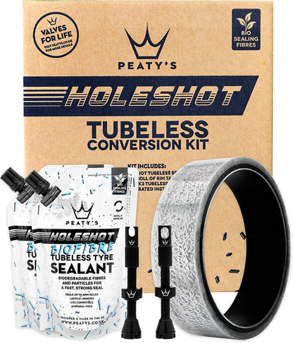 Peaty's Tubeless Wheel Conversion Kit - Enduro, DH, Gravel & Road Bike Kits - Includes: Tubeless Valves, Rim Tape & Biofibre Tyre Sealant Pouch - Premium Easy Step-By-Step First Time Setup Guide 30mm Enduro & DH
