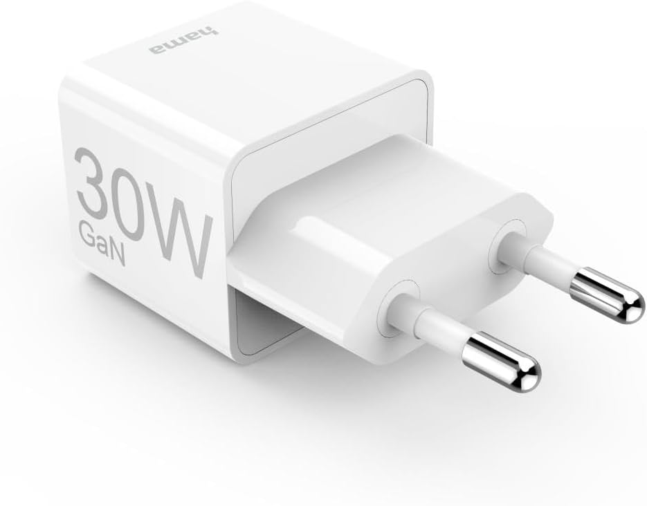 Fast Charger, USB-C, PD/Qualcomm®/GaN, Mini Charger, 30 W, White