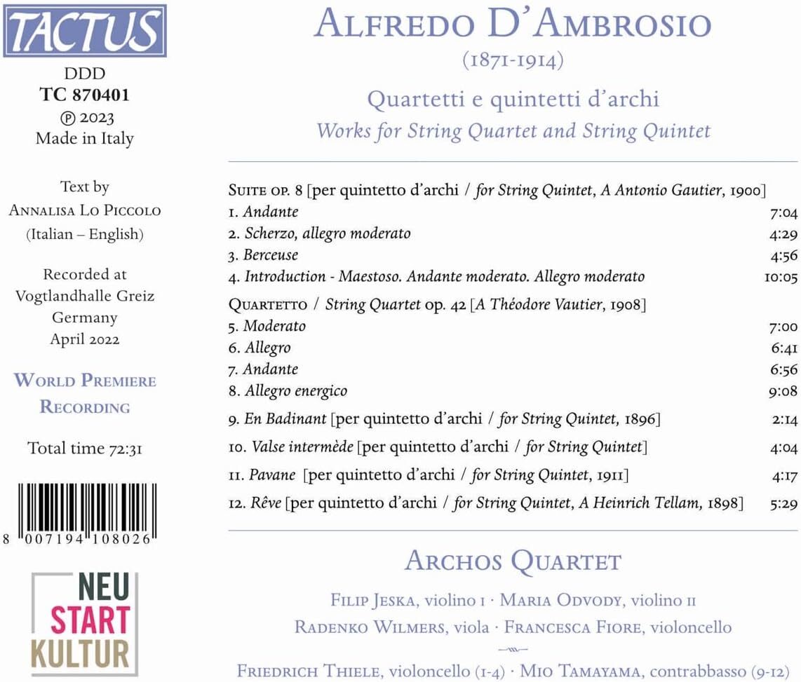 Alfredo D'Ambrosio: Quartetti E Quintetti D'archi