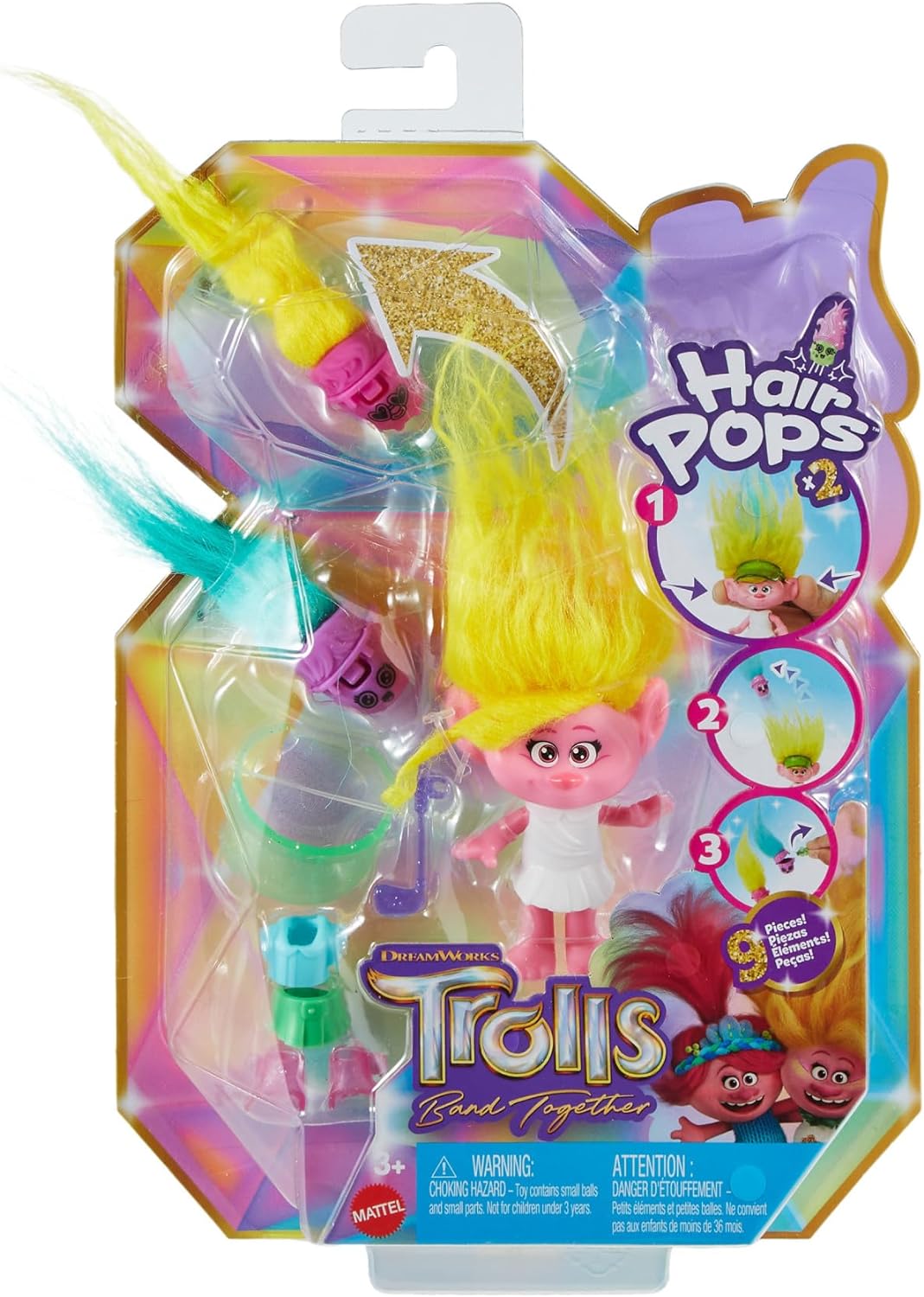 DreamWorks Trolls Band Together Hair Pops Viva Small Doll with Removable Clothes & 3 Surprise Accessories, HNF11
