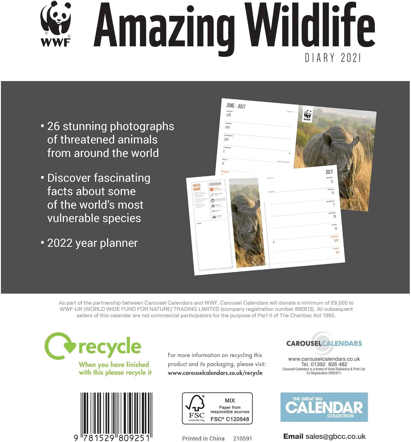 WWF, Amazing Wildlife A5 Deluxe Diary 2021