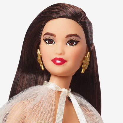 2023 Holiday Barbie Doll, Seasonal Collector Gift, Barbie Signature, Golden Gown and Displayable Packaging, Black Hair, HJX07