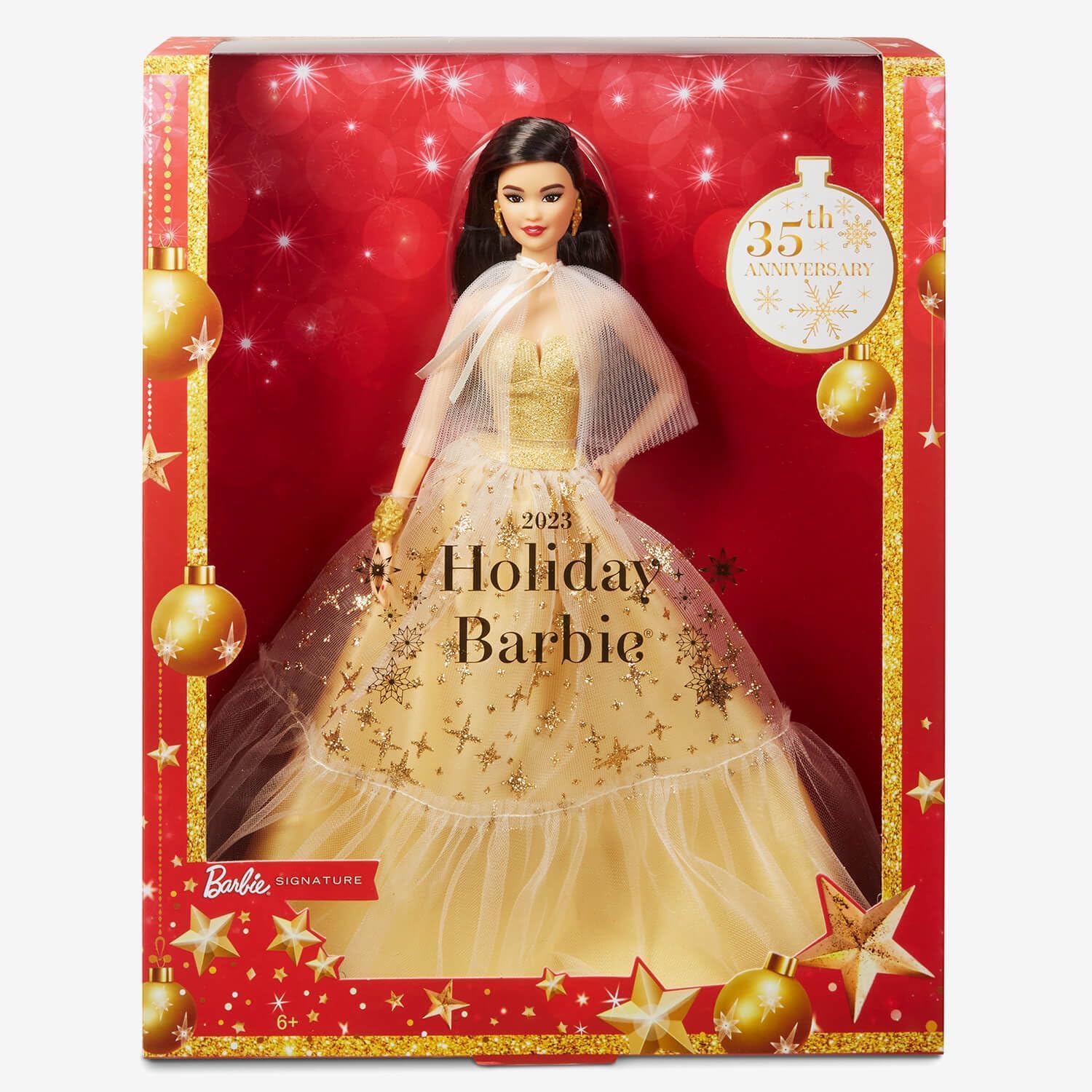 2023 Holiday Barbie Doll, Seasonal Collector Gift, Barbie Signature, Golden Gown and Displayable Packaging, Black Hair, HJX07