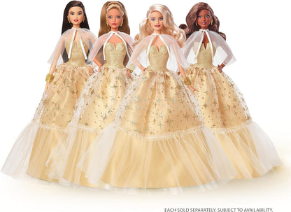 2023 Holiday Barbie Doll, Seasonal Collector Gift, Barbie Signature, Golden Gown and Displayable Packaging, Dark Brown Hair, HJX05