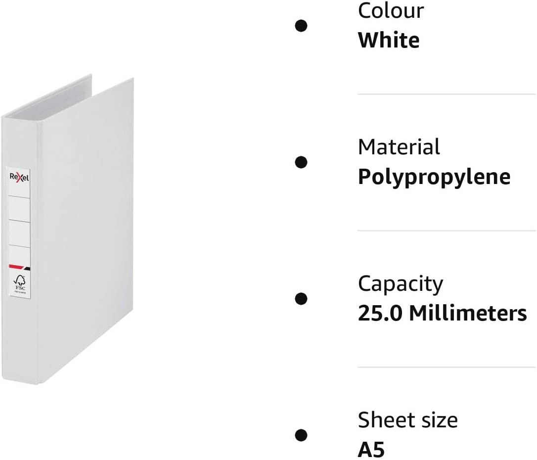 Rexel A5 Ring Binder, White, 25 mm 2 O-Ring Diameter, Choices, 2115562
