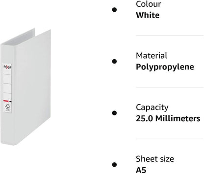 Rexel A5 Ring Binder, White, 25 mm 2 O-Ring Diameter, Choices, 2115562