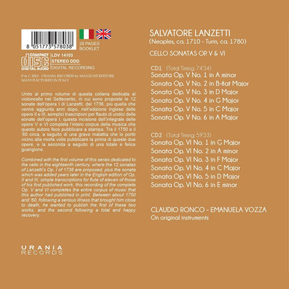 Salvatore Lanzetti: Cello Sonatas Op. V and VI