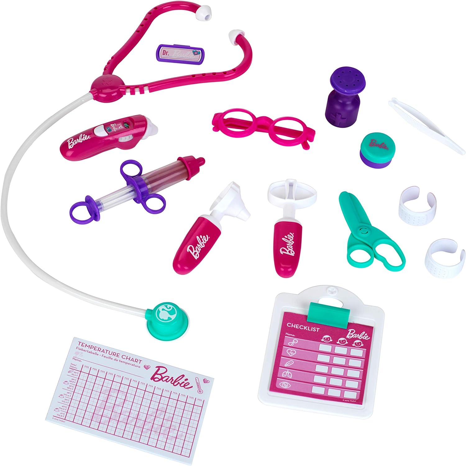 Theo Klein 4601 Barbie Doctor Bag | With Stethoscope , Glasses , Plaster and much more| Thermometer with Light and Sound | Toy for Children from 3 Years old