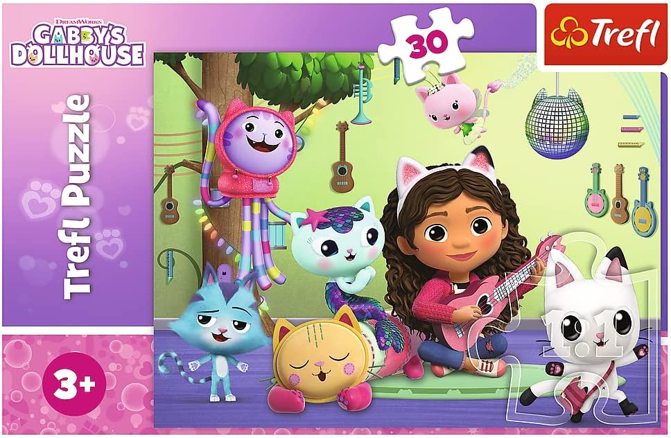 Trefl 18301 30 Piezas-Puzzles Colores con Personajes Cuentos Hadas, Creativo, Gatos, Música, Diversión para Niños a Partir de 3 Años, Gabby's Dollhouse, Gabi and Her Adorable House