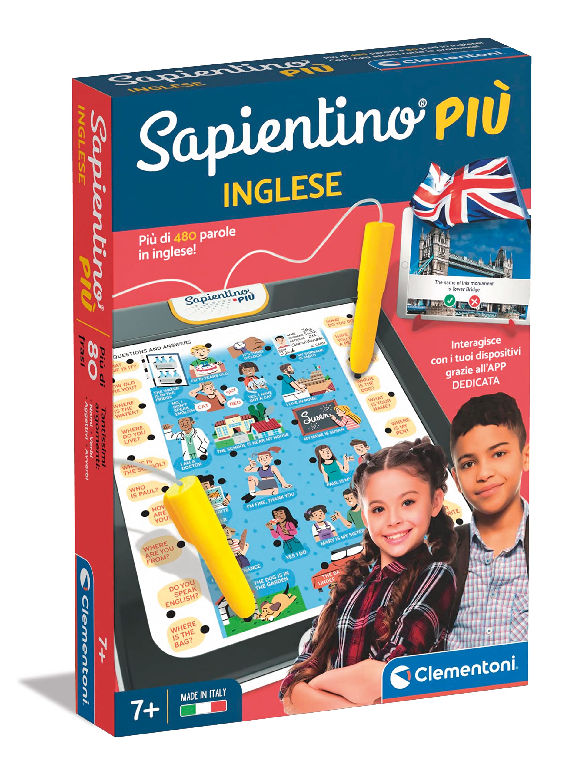 Clementoni 16729 più electronic game to learn English-sapientino Pen interactive, educational 7 years, Made in Italy, multi-coloured, Medio