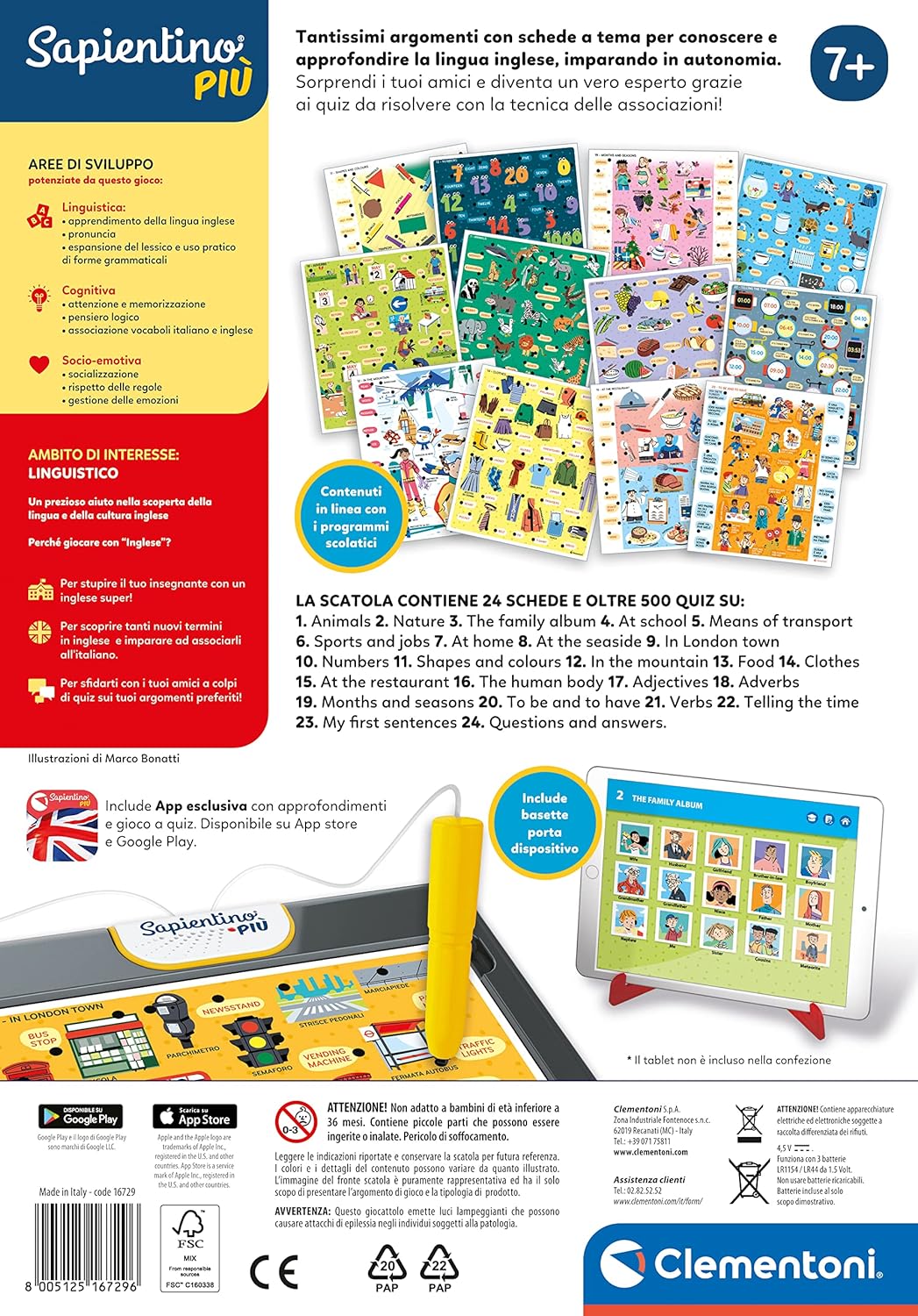 Clementoni 16729 più electronic game to learn English-sapientino Pen interactive, educational 7 years, Made in Italy, multi-coloured, Medio