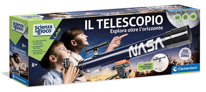 Clementoni Lab Laboratorio Astronomia, Professional Children's Telescope with Easel, Science Experiments, Scientific Game 8 Years (Italian Version), Multicoloured, 19297