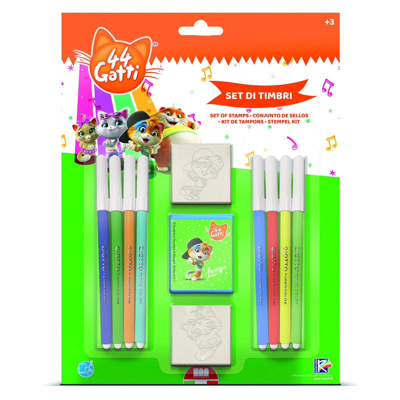 Multiprint Blister 2 Stamps for Kids 44 Gatti, 100% Made in Italy, Personalized Stamps for Children, in Wood and Natural Rubber, Non-toxic Washable Ink, Gift Idea, art.26986