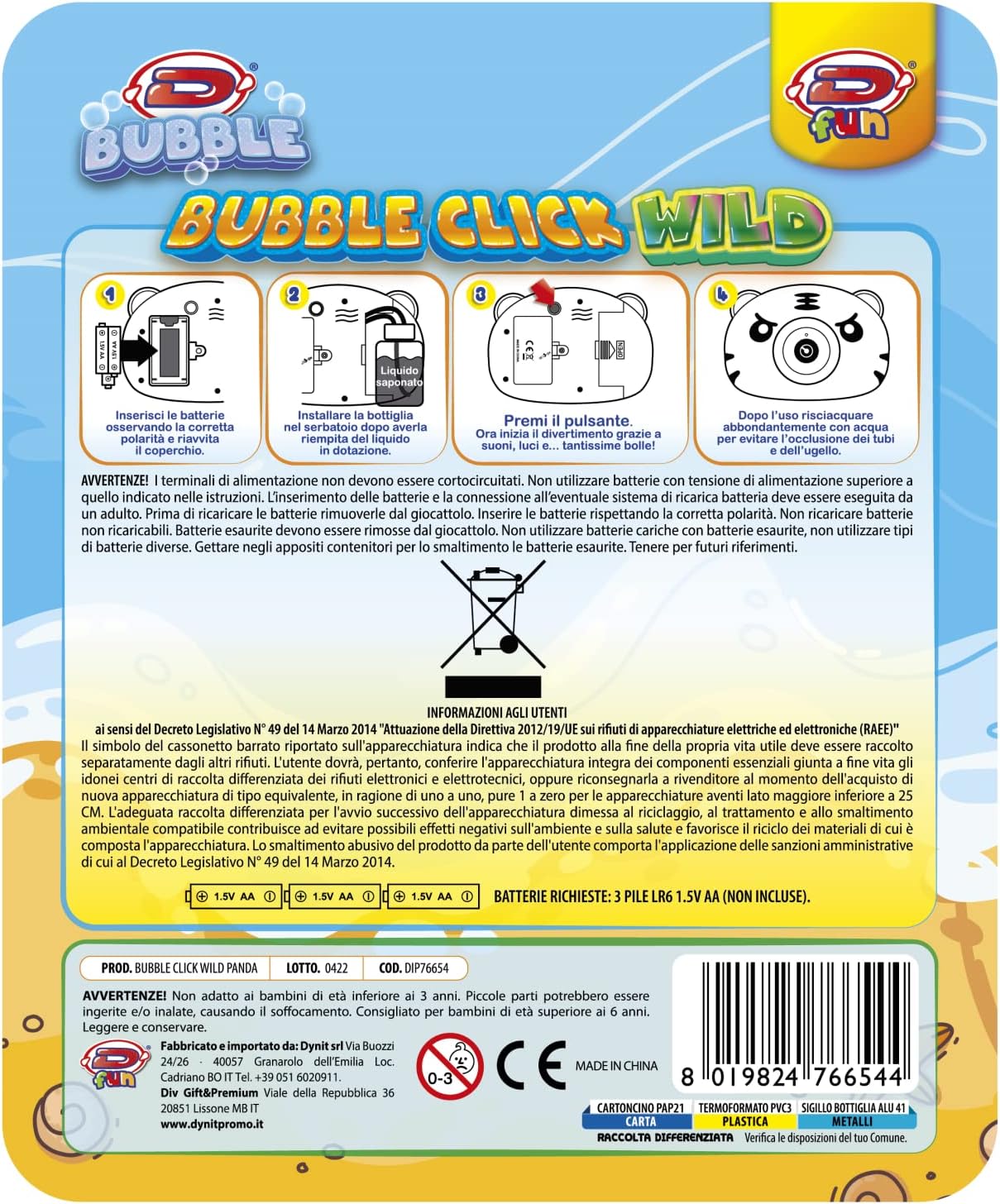 D-KIDZ Bubble Game Animal Click Panda Bubble Shooter with 2 Refills, DIP76654