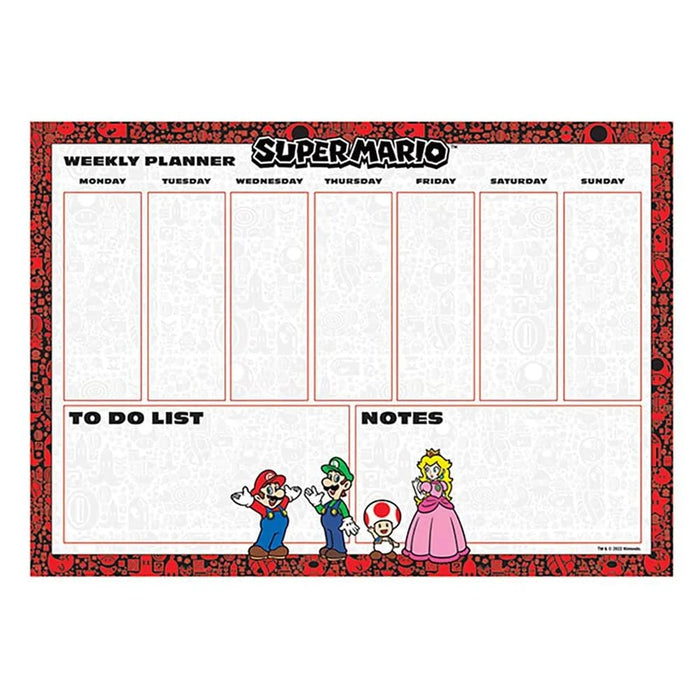 Super Mario Characters A4 Desk Pad One Size White/Red/Black