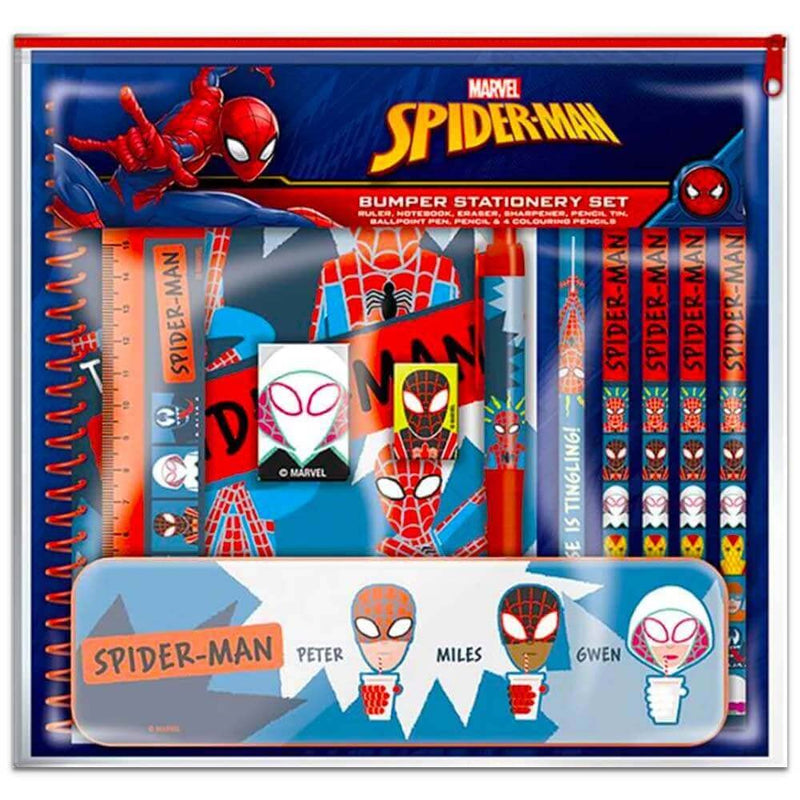 Grindstore Marvel Comics Spider-Man 11-Piece Bumper Stationery Set (Peter, Miles and Gwen Design) - Official Merchandise