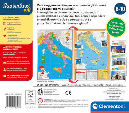 Clementoni 16594 Sapientino Più-Discover Smart-Puzzle Map Physics and Politics Educational 6 Years, Geography Game Children, Made in Italy, English