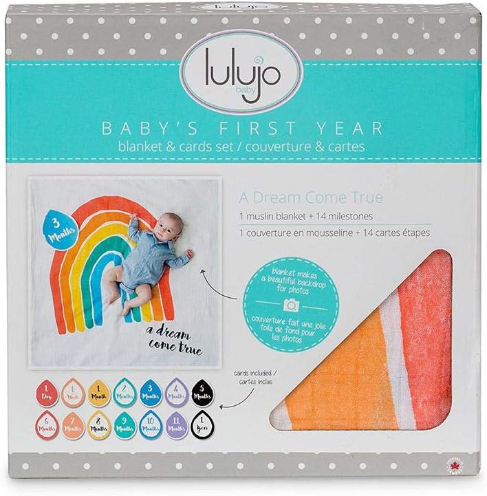 lulujo Baby First Year Milestone Blanket and Cards Set, A Dream Come True