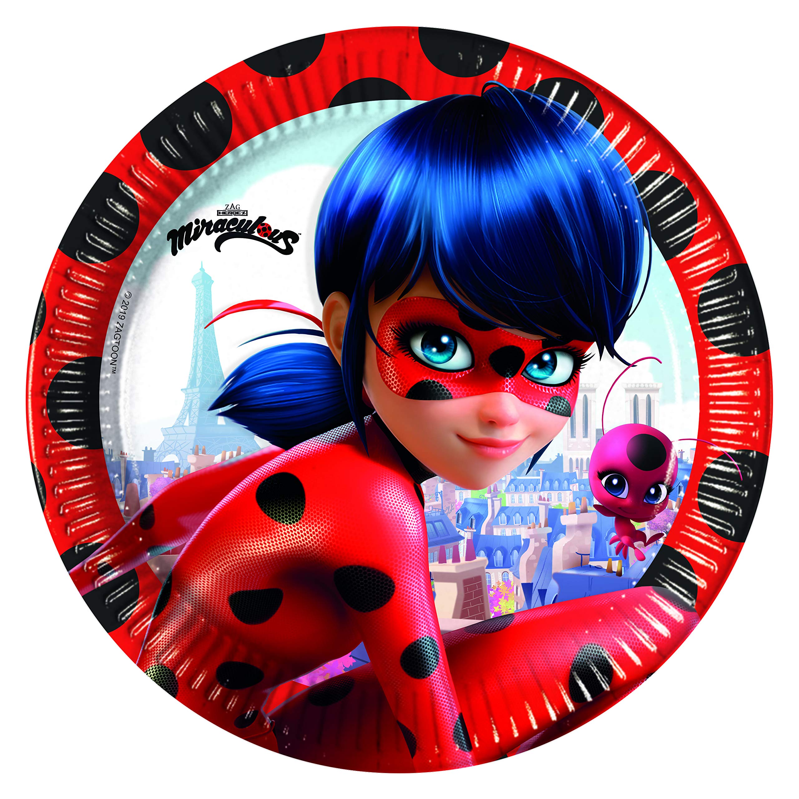 Procos 20025 Paper Plates 23cm CF8 Miraculous Ladybug, One-Size Multicolor