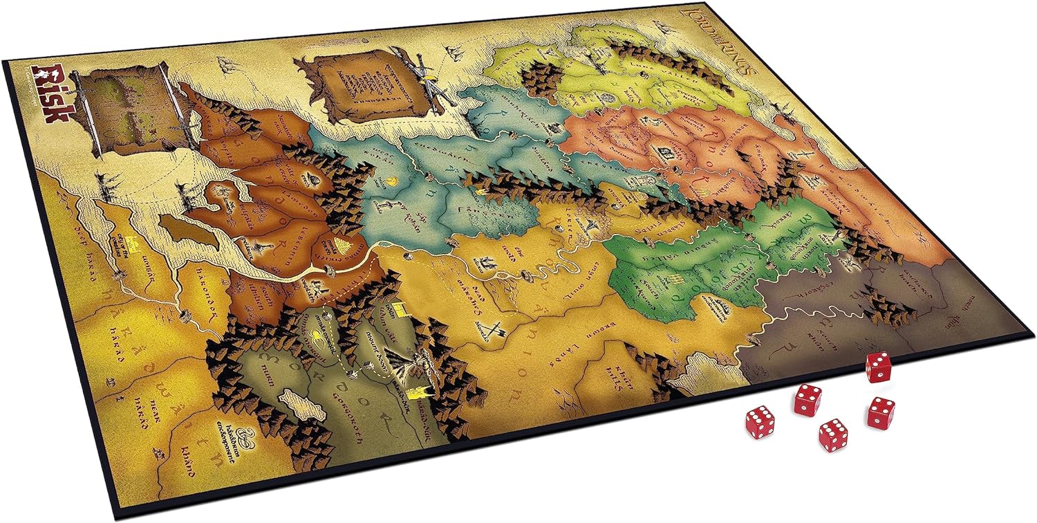 Winning Moves Lord of the Rings RISK Strategy Board Game, Join the Middle-Earth battle covering events of the Fellowship of the Ring, The Two Towers and Return of the King, gift for ages 18 plus