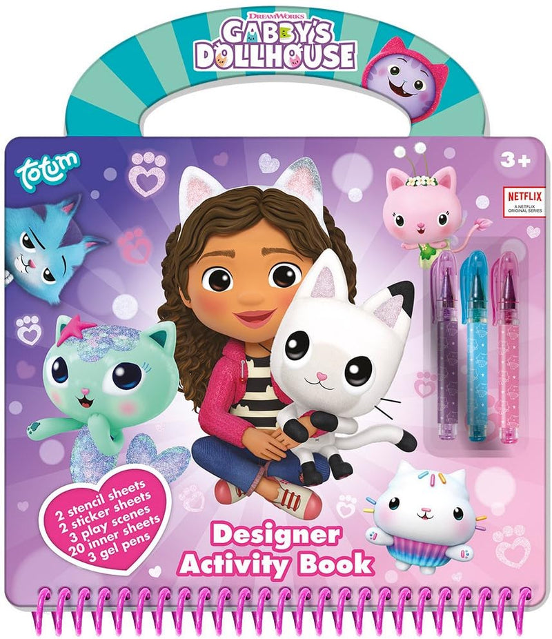 TM ESSENTIALS Gabby's Designer Book - Juego de pintura para niños con libro de dibujo, lápices y pegatinas, juego creativo con plantillas y asa de transporte