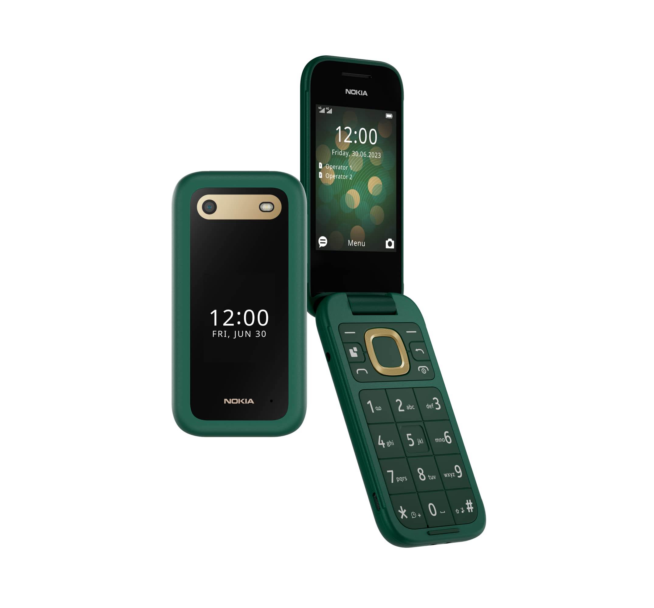 Nokia 2660 Flip Feature Phone mit 2,8"-Display, 4G-Konnektivität, Hörgerätekompatibilität (НАС), integrierter Kamera, MP3-Player, UKW-Radio und klassischen Spielen (Dual SIM) - Lush Green