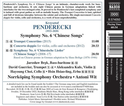 Penderecki: Symphony No. 6 'Chinese Songs'/Trumpet Concertino/...