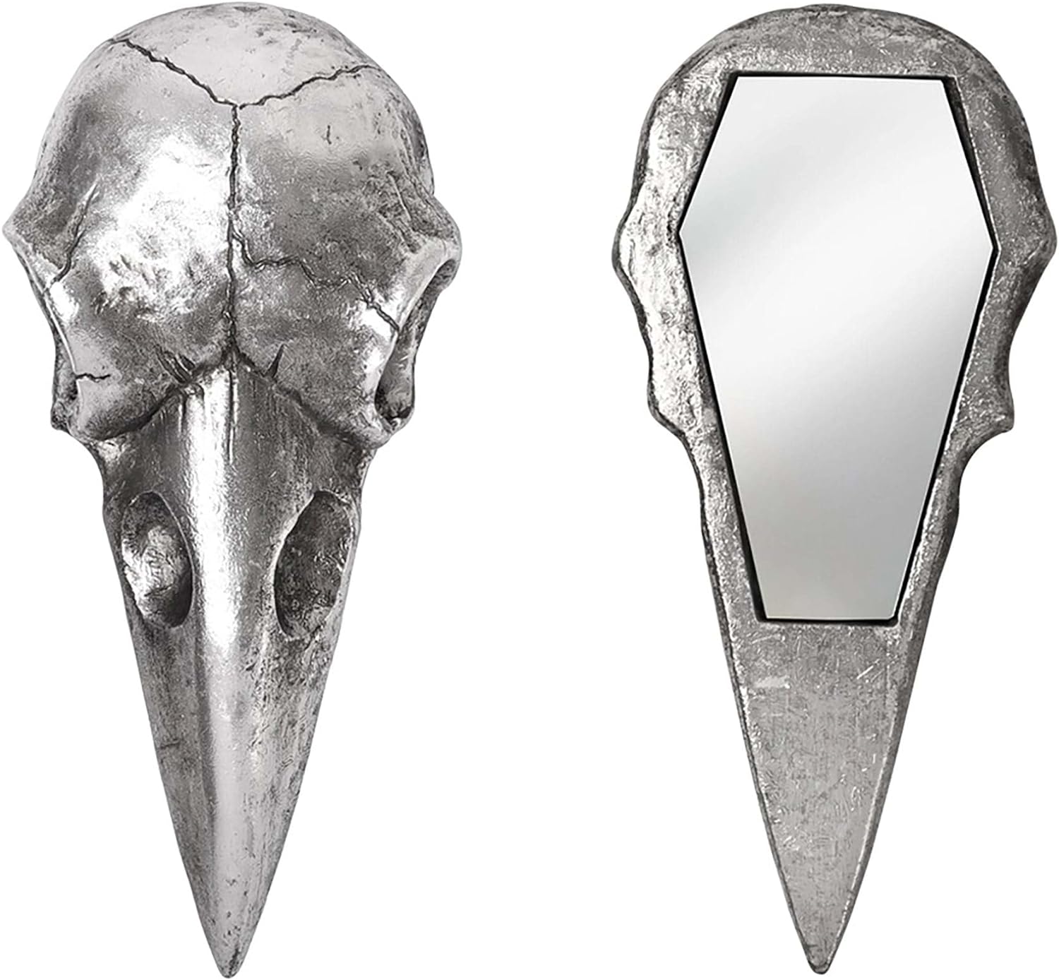 Alchemy: Raven Skull Hand Mirror - Antique Silver