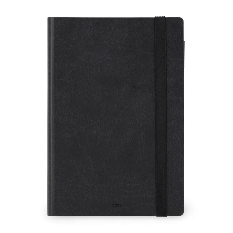 Legami - Medium Weekly Diary with Notebook, 12 Months, January 2024 December 2024, Week Detail on Left Page, Writing Space on Right Page, 12 x 18 cm, Colour Black Onyx