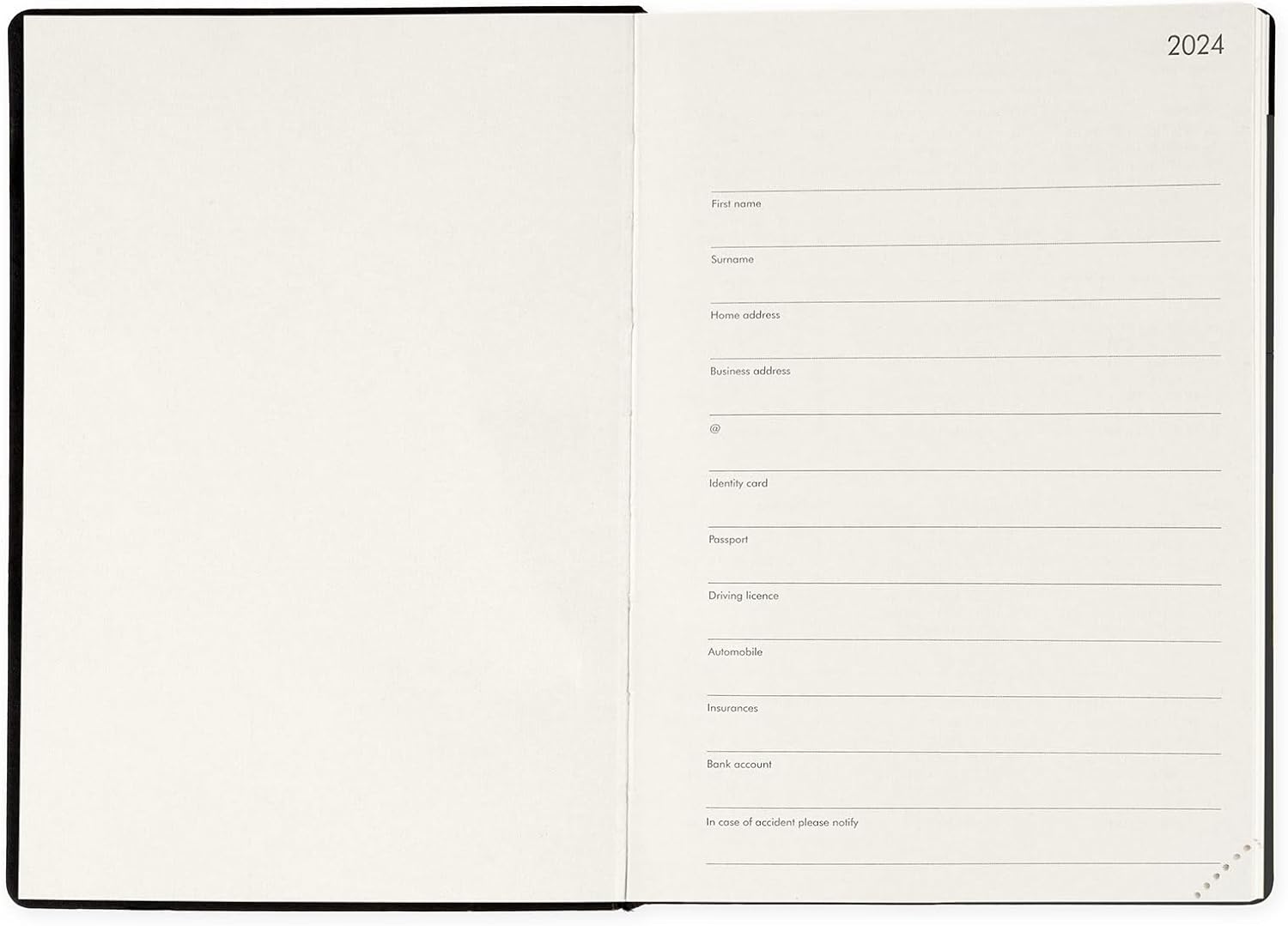 Legami - Medium Weekly Diary with Notebook, 12 Months, January 2024 December 2024, Week Detail on Left Page, Writing Space on Right Page, 12 x 18 cm, Colour Black Onyx