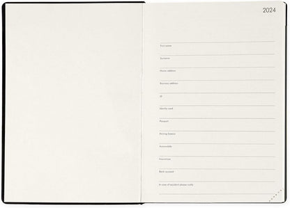 Legami - Medium Weekly Diary with Notebook, 12 Months, January 2024 December 2024, Week Detail on Left Page, Writing Space on Right Page, 12 x 18 cm, Colour Black Onyx