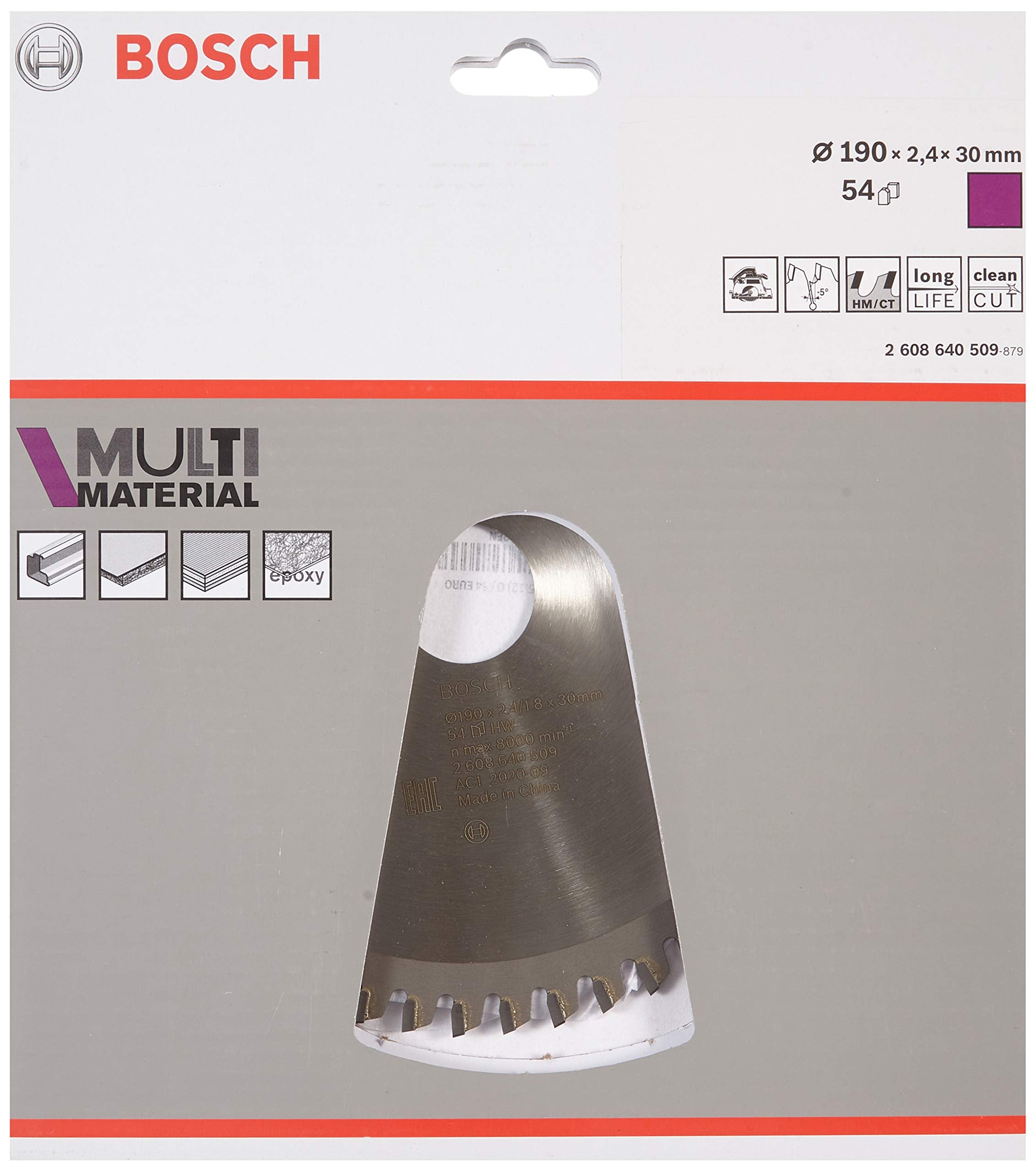 Bosch Accessories Bosch Professional 1x Kreissägeblatt Multi Material (für Multimaterial, Sägeblatt Ø 190 x 2,4 x 30 mm, 54 Zähne, Zubehör Kreissäge) 54 Zähne Handkreissäge Ø 190 mm / Bohrung 30 mm