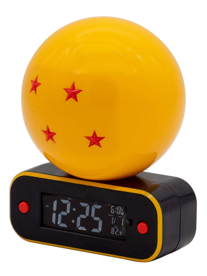 Teknofun - Reloj Despertador Inalámbrico Dragon Ball Z - Bola de Cristal - Multifunción - Da Tiempo, Música y Decoración - Amarillo, Negro y Naranja- USB