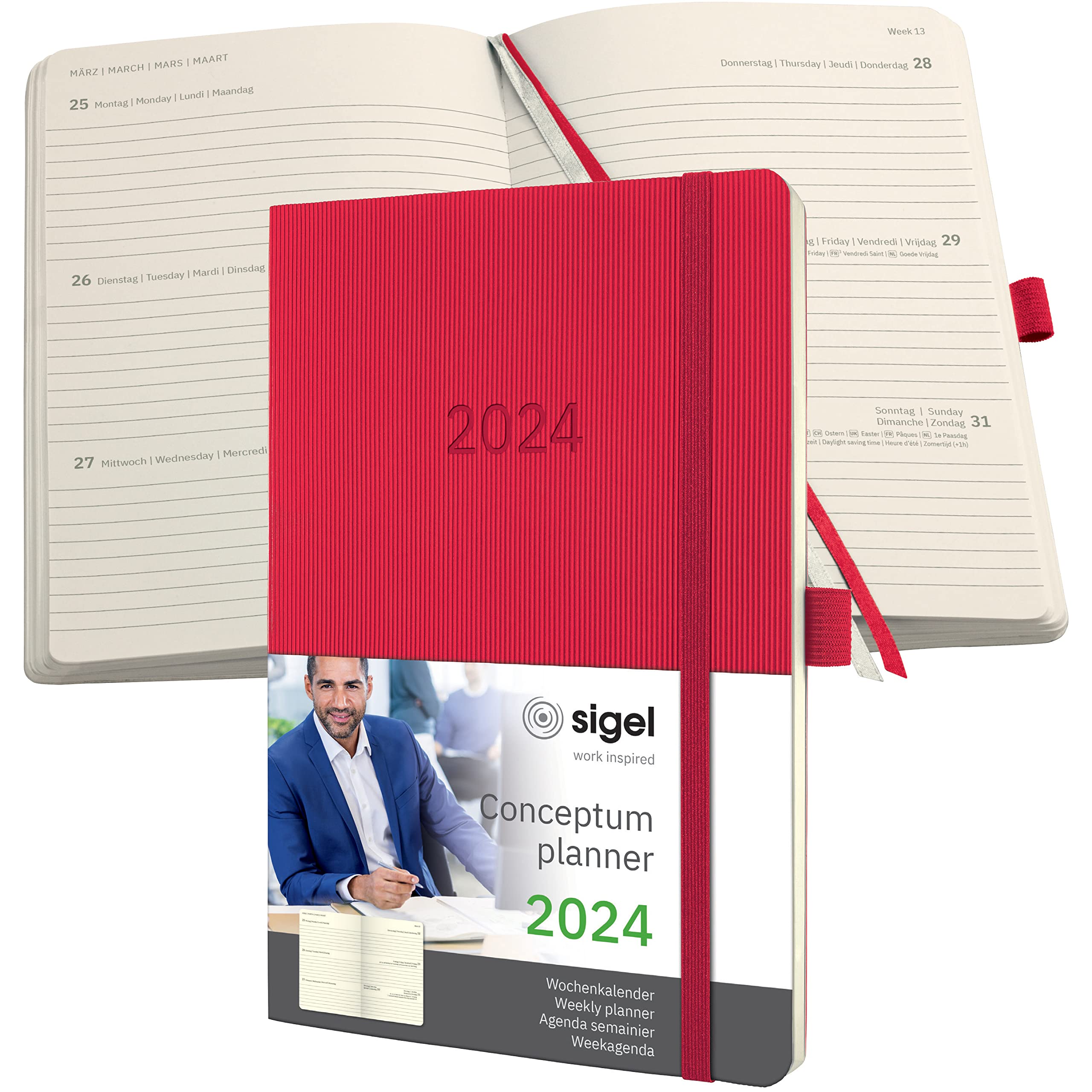 SIGEL C2434 Conceptum Weekly planner 2024, approx. A5, Red, softcover, 2 pages equal to 1 week, 192 pages