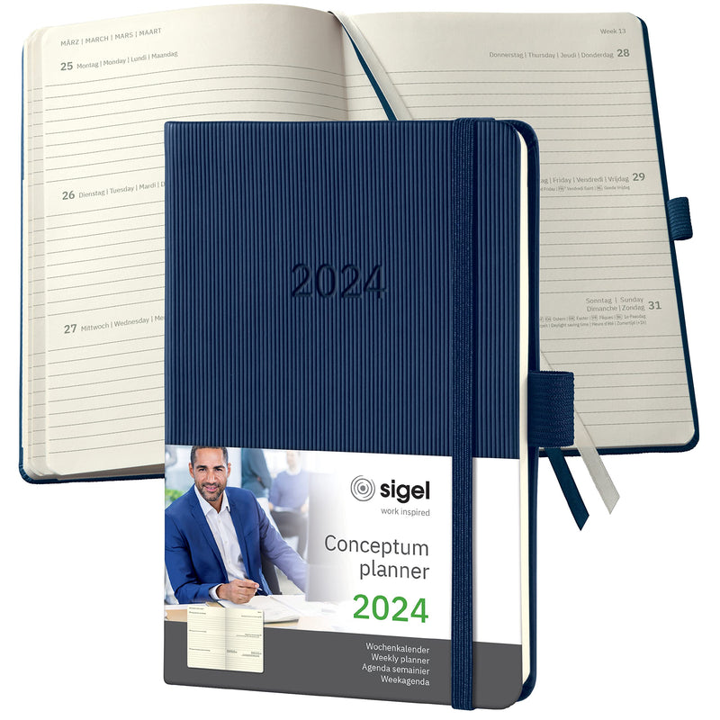 SIGEL C2463 Conceptum Weekly planner 2024, approx. A6, dark Blue, hardcover, 2 pages equal to 1 week, 176 pages darkblue ca. A6