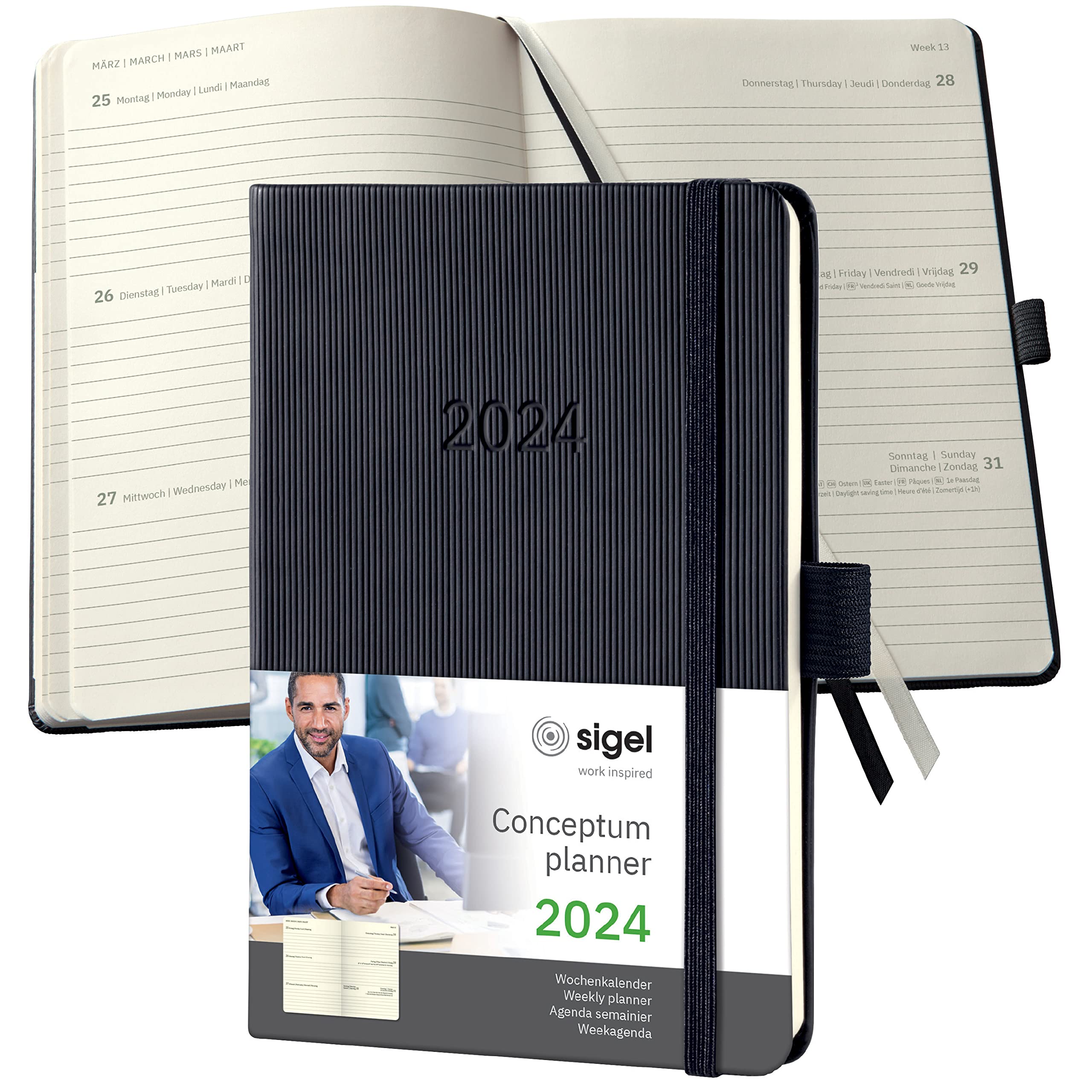 SIGEL C2413 Conceptum Weekly planner 2024, approx. A6, Black, hardcover, 2 pages equal to 1 week, 176 pages black ca. A6
