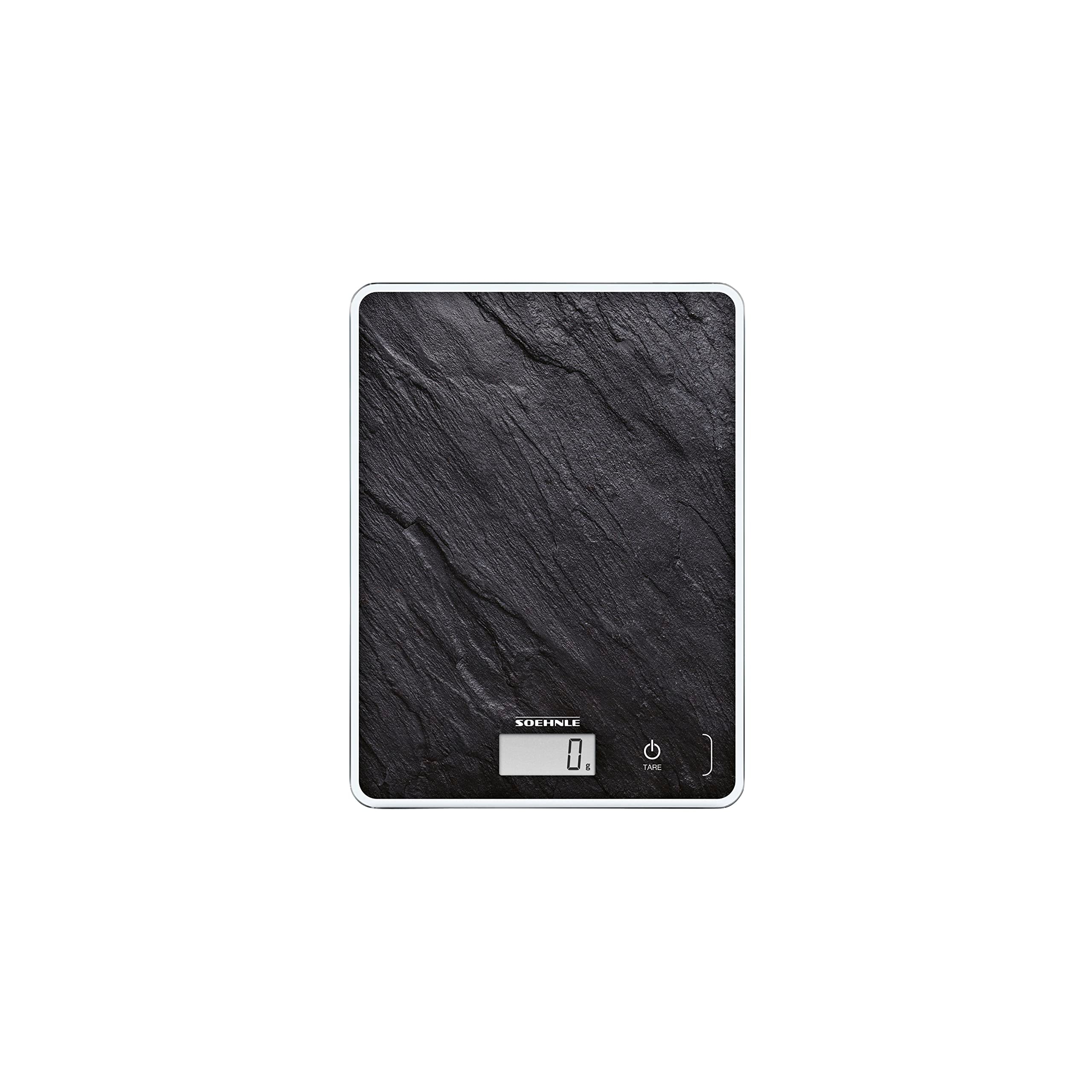 Soehnle Page Compact 300 Slate, digitale Küchenwaage mit Schiefermuster, Gewicht bis zu 5 kg, Haushaltswaage mit patentierter Sensor-Touch-Funktion, elektronische Waage inkl. Batterien Schiefer 300