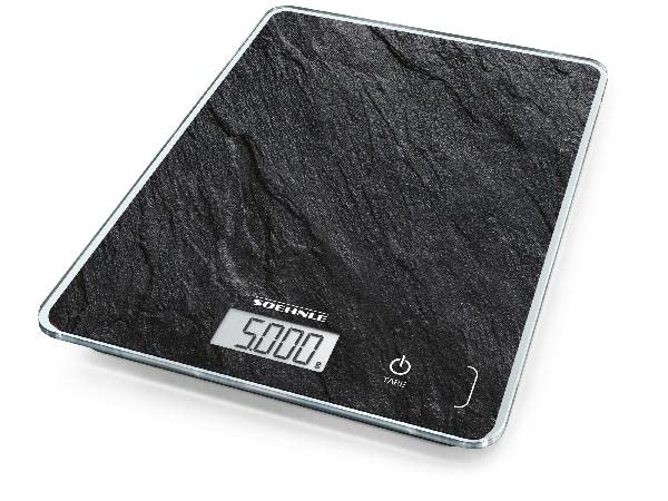 Soehnle Page Compact 300 Slate, digitale Küchenwaage mit Schiefermuster, Gewicht bis zu 5 kg, Haushaltswaage mit patentierter Sensor-Touch-Funktion, elektronische Waage inkl. Batterien Schiefer 300