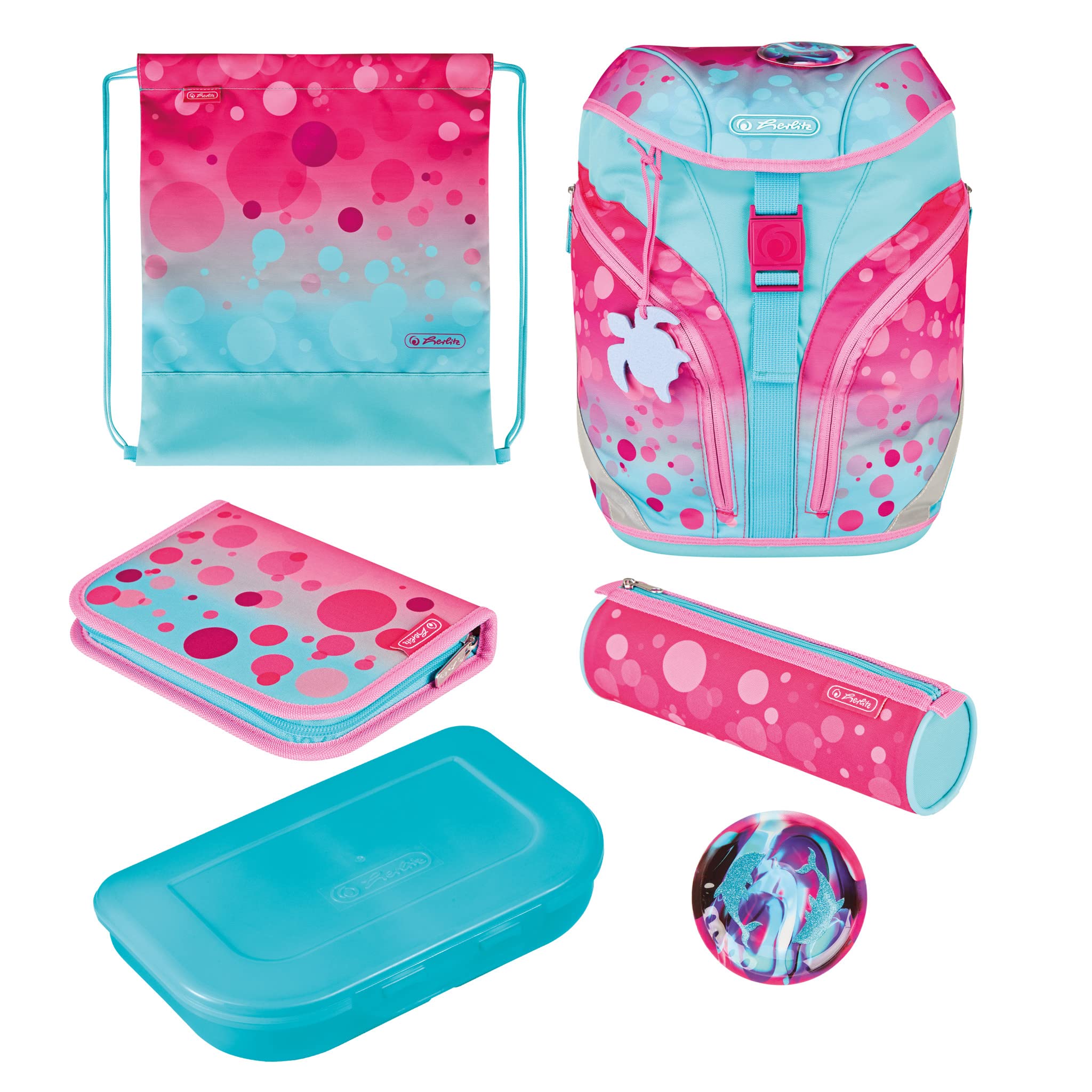 herlitz Grundschulrucksack SoftLight Greenline Pink Bubbles