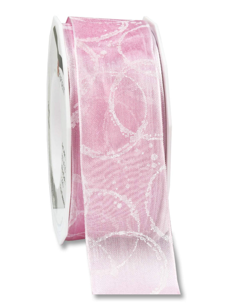 Präsent - Namur Printed Organza Ribbon Pink 40 mm Width, 20 m Length Cream