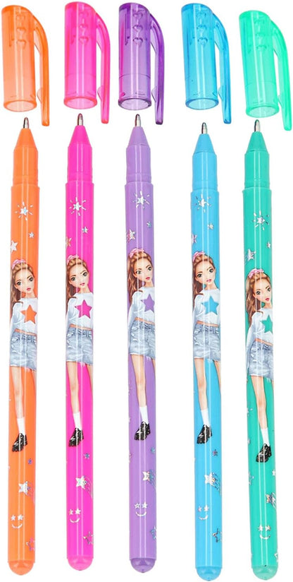 Depesche Dp-005935 5935 TOPModel Gel Set, 5 Glitter Pens in Orange, Pink, Purple, Blue and Green for Writing and Decorating, Cartoon, Coloured, Talla única Casual