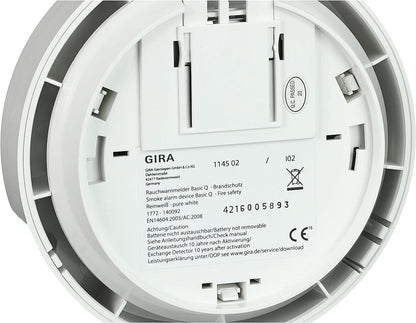 Gira Basic Q Rauchwarnmelder 114502, reinweiß glänzend Single