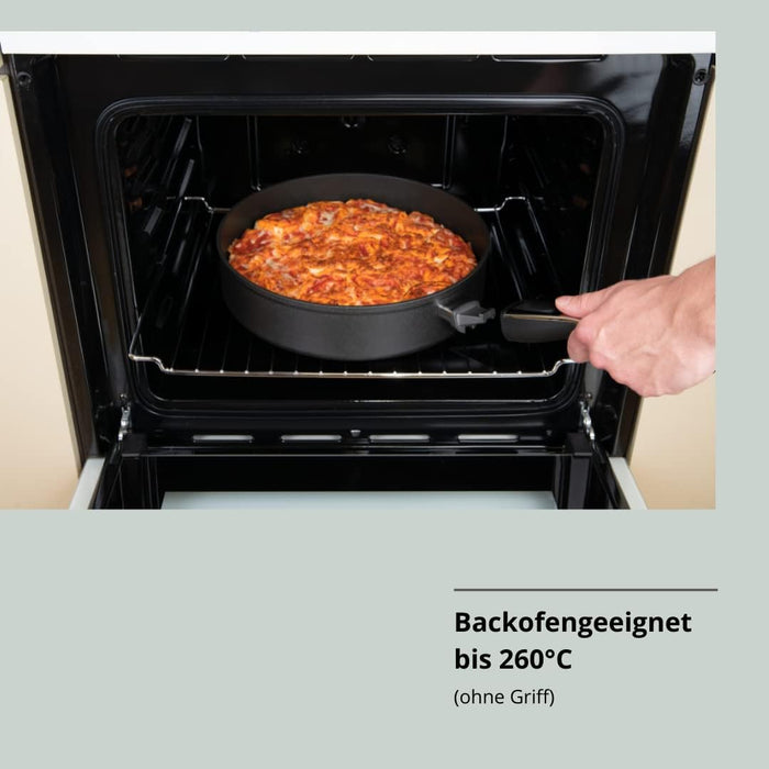 Genius Cerafit Plasma High Rim Pan 28 cm + Glass Lid - Oven-Safe Ceramic Pan with 4.2 L Capacity + High Rim | Frying Pan with Removable Handle for All Cookers