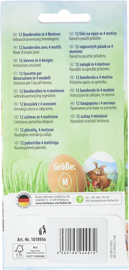 Heitmann Eierfarben - Banderole Easter Bunny Maxi - 12 Sleeves in 4 Designs, Colourful,17 x 8 x 1 cm,1018956