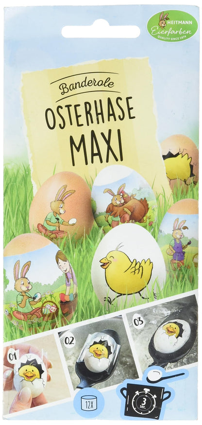 Heitmann Eierfarben - Banderole Easter Bunny Maxi - 12 Sleeves in 4 Designs, Colourful,17 x 8 x 1 cm,1018956