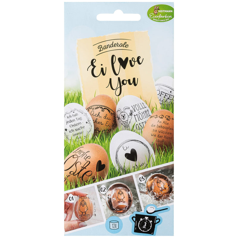 Heitmann Eierfarben - Banderole Ei Love You - 12 Sleeves in 8 Designs 1018957 Black/White 17 x 8 x 0.1 cm Egg Love You