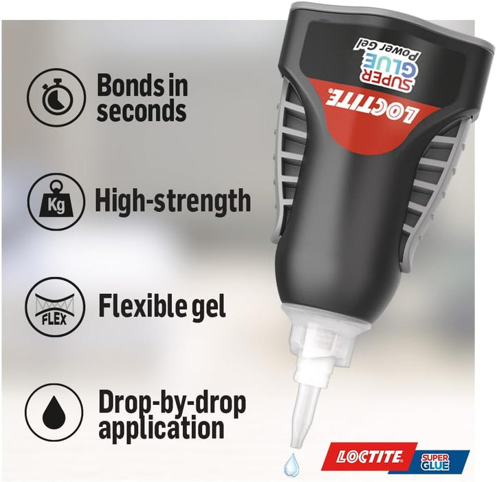 Loctite Super Glue Power Gel, Flexible Super Glue Gel, Superglue with Non-Drip Formula for Vertical Applications, Clear Glue with Precise Nozzle, 1x4g 1 x 4 g retail_packaging