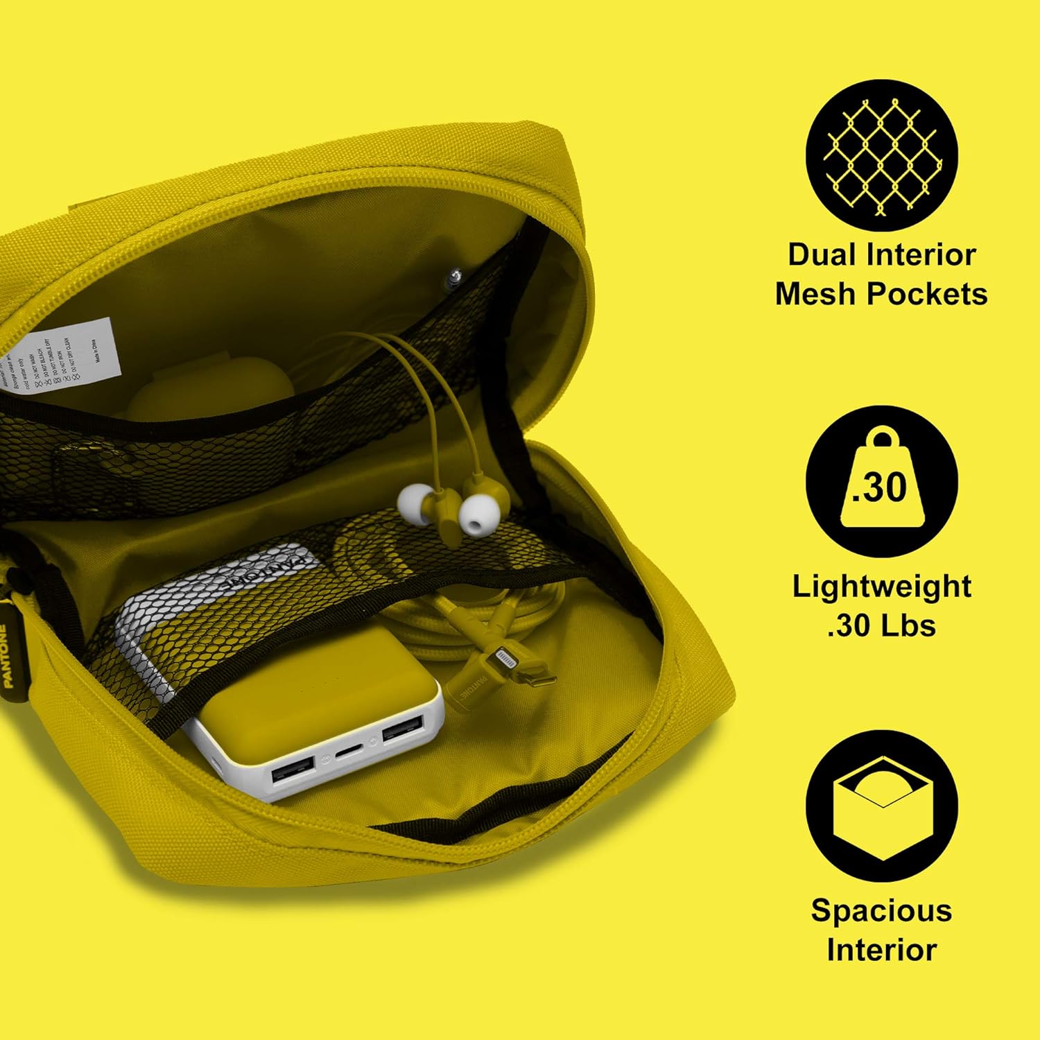 Celly PTBPK000Y Pantone Electrical Travel Organizer, Internal Pockets, Small, Yellow