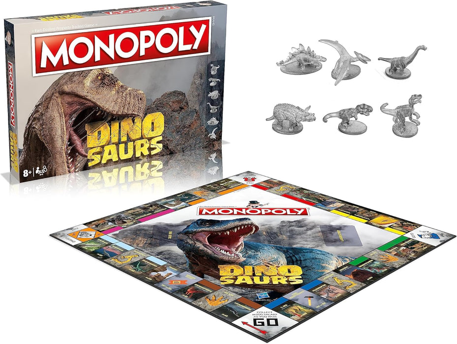 Monopoly Dinosaurs Board Game, Advance to T Rex, Velociraptor or Triceratops and trade your way to success, makes a great gift for players aged 8 plus